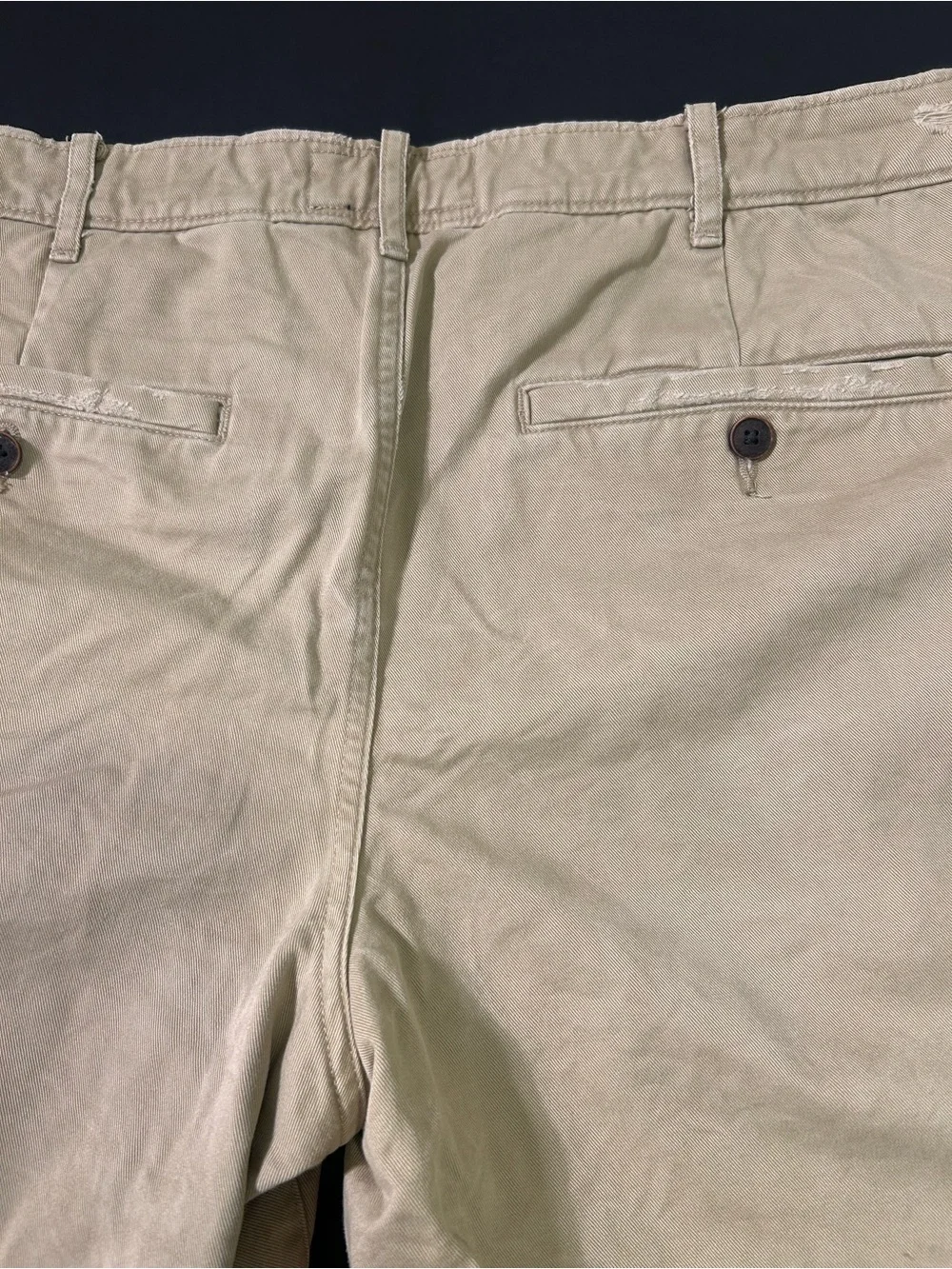 Abercrombie & Fitch Khaki Shorts with Blue and Red Side Stripes